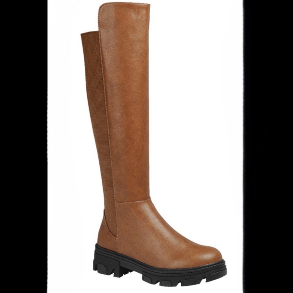 Tan Below the Knee Platform Boots